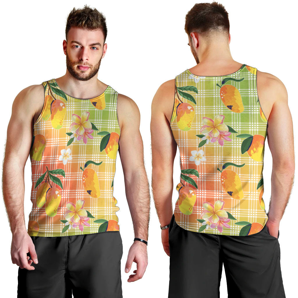 Aloha Hawaii Palaka Print Mango Plumeria Men Tank Top Tropical Vibes LT7 - Polynesian Pride