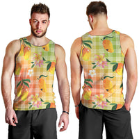 Aloha Hawaii Palaka Print Mango Plumeria Men Tank Top Tropical Vibes LT7 - Polynesian Pride