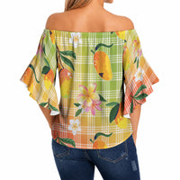 Aloha Hawaii Palaka Print Mango Plumeria Off Shoulder Wrap Waist Top Tropical Vibes LT7 - Polynesian Pride