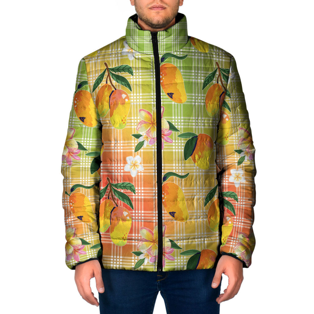 Aloha Hawaii Palaka Print Mango Plumeria Padded Jacket Tropical Vibes LT7 Men Multicolor - Polynesian Pride