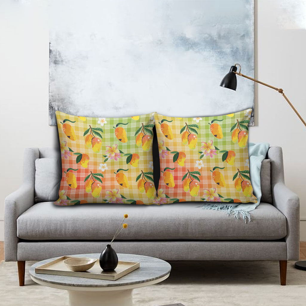 Aloha Hawaii Palaka Print Mango Plumeria Pillow Cover Tropical Vibes LT7 - Polynesian Pride