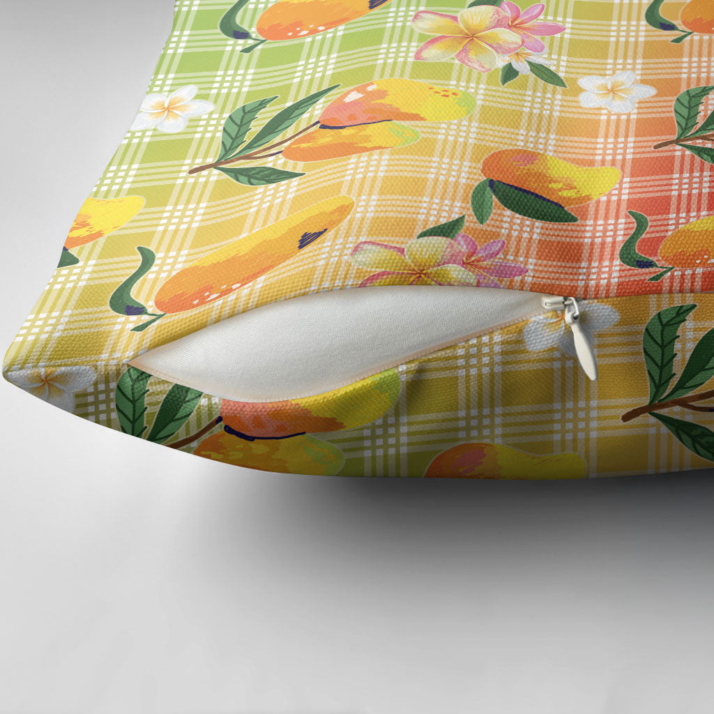 Aloha Hawaii Palaka Print Mango Plumeria Pillow Cover Tropical Vibes LT7 - Polynesian Pride