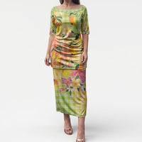 Aloha Hawaii Palaka Print Mango Plumeria Puletasi Tropical Vibes LT7 Long Dress Multicolor - Polynesian Pride