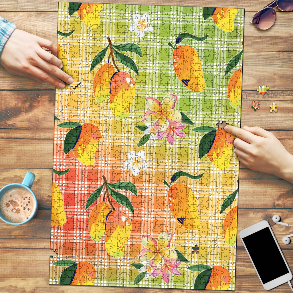 Aloha Hawaii Palaka Print Mango Plumeria Puzzle Tropical Vibes LT7 Multicolor - Polynesian Pride