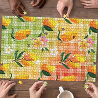 Aloha Hawaii Palaka Print Mango Plumeria Puzzle Tropical Vibes LT7 - Polynesian Pride