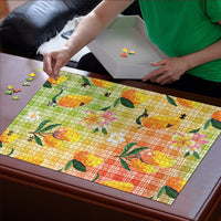 Aloha Hawaii Palaka Print Mango Plumeria Puzzle Tropical Vibes LT7 - Polynesian Pride