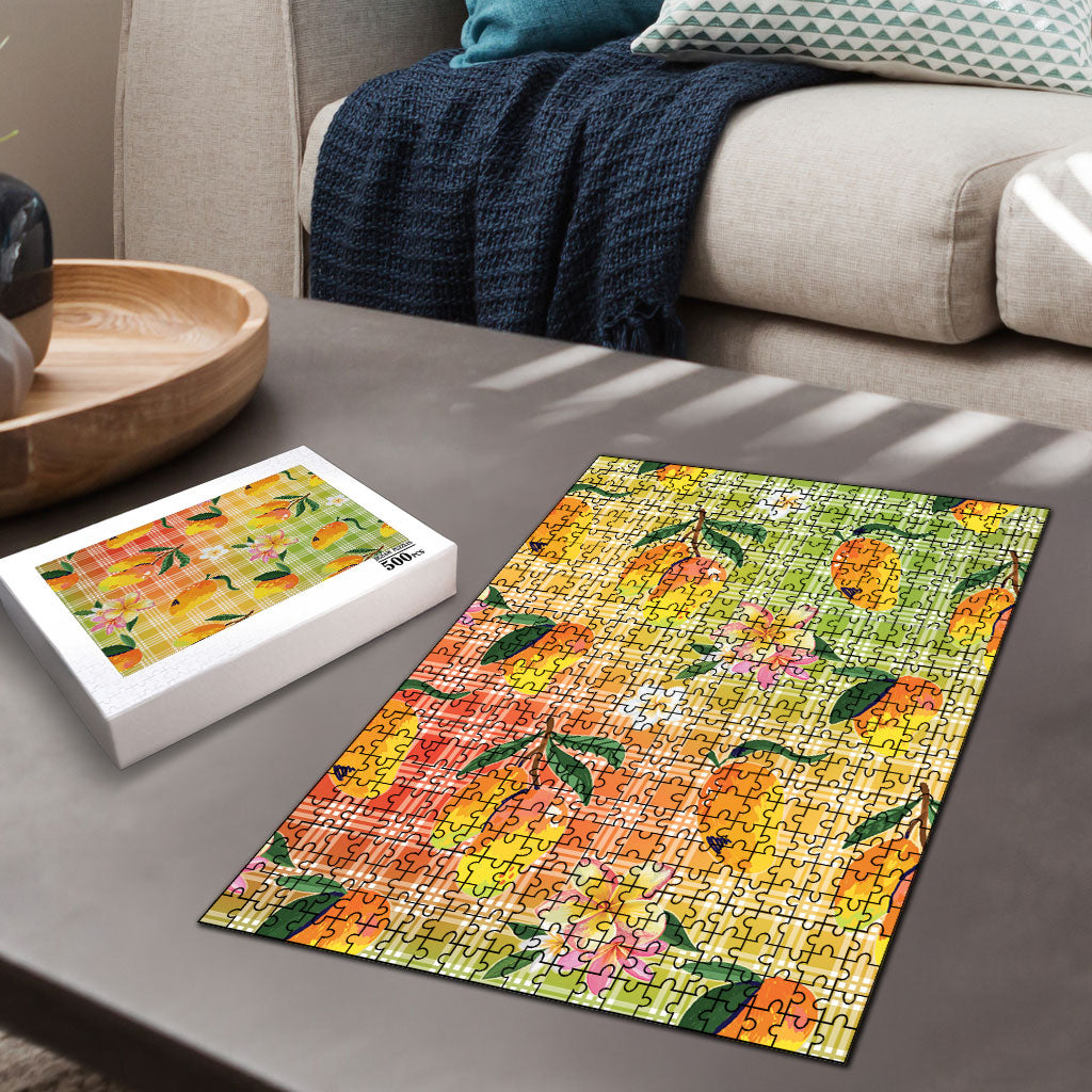 Aloha Hawaii Palaka Print Mango Plumeria Puzzle Tropical Vibes LT7 - Polynesian Pride