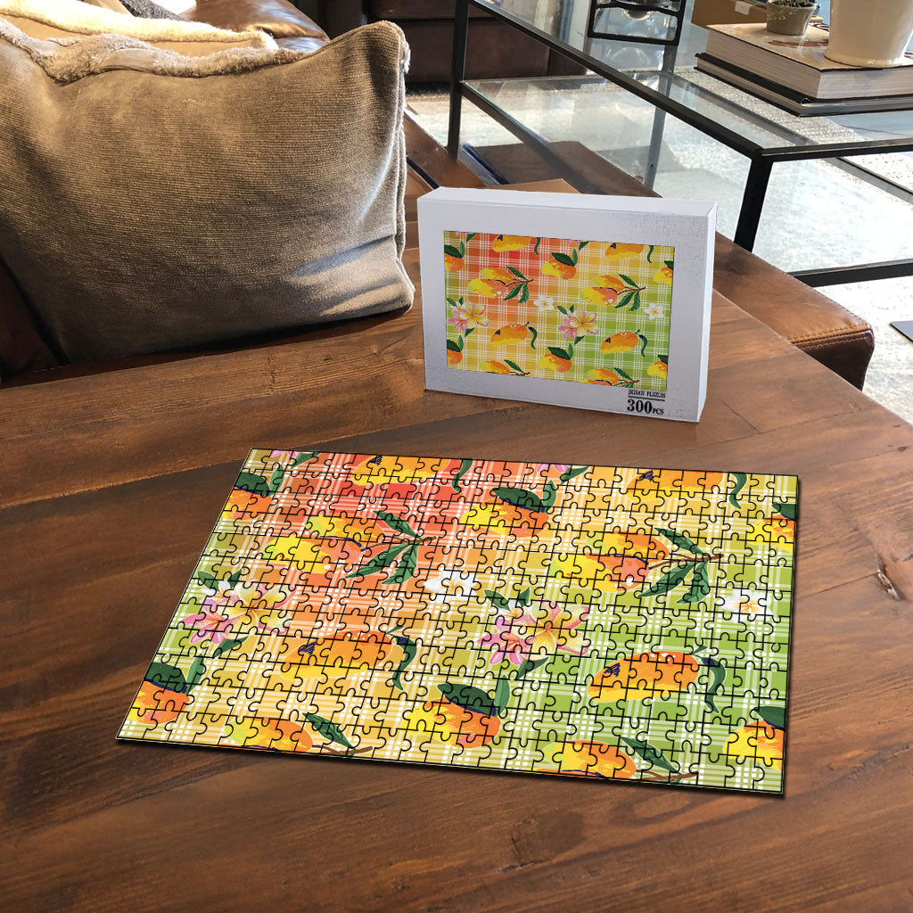 Aloha Hawaii Palaka Print Mango Plumeria Puzzle Tropical Vibes LT7 - Polynesian Pride