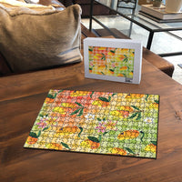 Aloha Hawaii Palaka Print Mango Plumeria Puzzle Tropical Vibes LT7 - Polynesian Pride