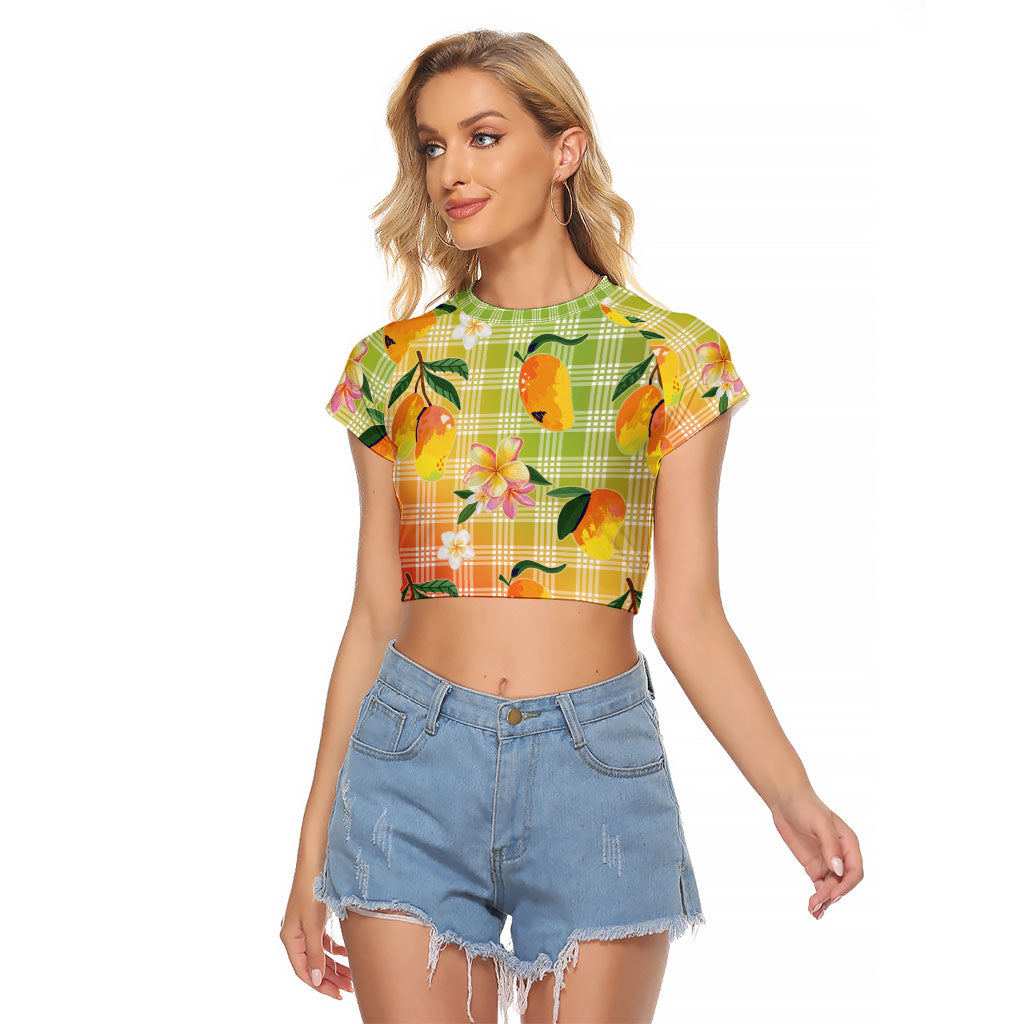 Aloha Hawaii Palaka Print Mango Plumeria Raglan Cropped T Shirt Tropical Vibes LT7 Female Multicolor - Polynesian Pride