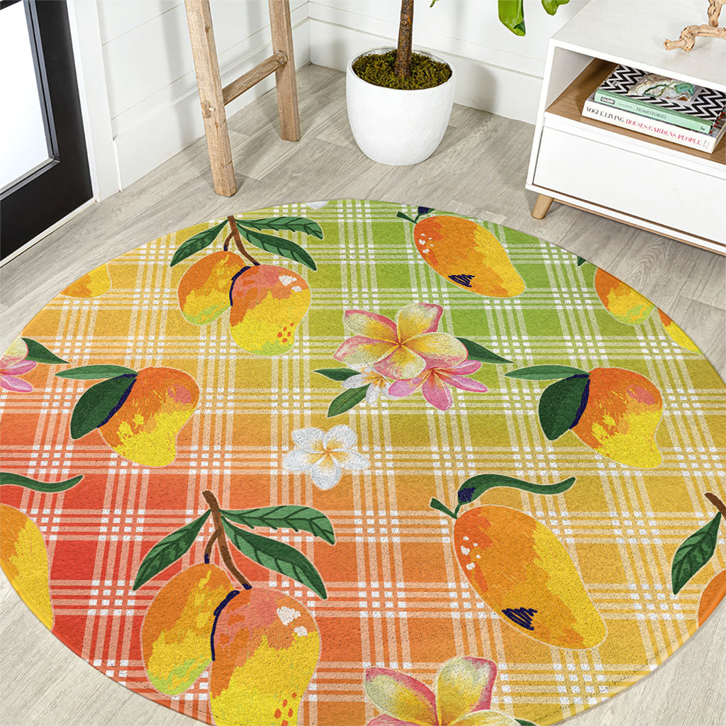 Aloha Hawaii Palaka Print Mango Plumeria Round Carpet Tropical Vibes LT7 Multicolor - Polynesian Pride