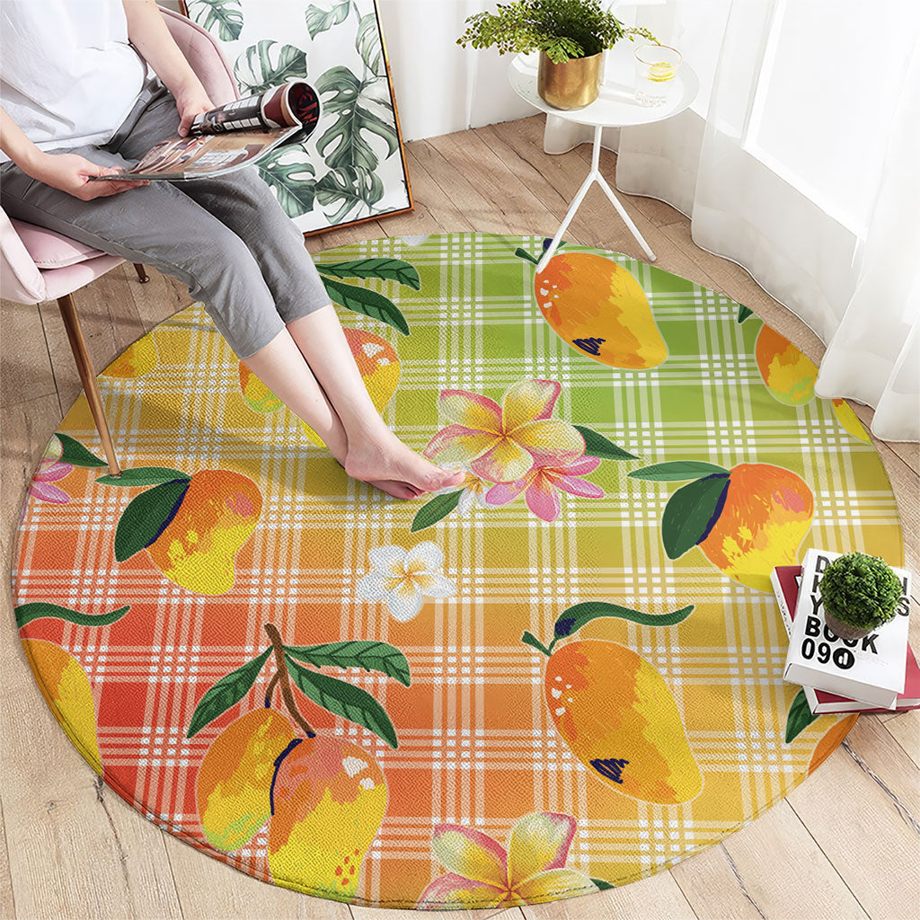 Aloha Hawaii Palaka Print Mango Plumeria Round Carpet Tropical Vibes LT7 - Polynesian Pride