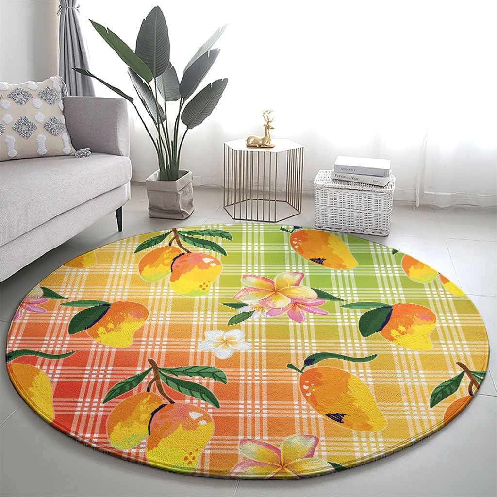 Aloha Hawaii Palaka Print Mango Plumeria Round Carpet Tropical Vibes LT7 - Polynesian Pride