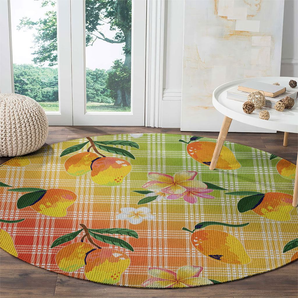 Aloha Hawaii Palaka Print Mango Plumeria Round Carpet Tropical Vibes LT7 - Polynesian Pride