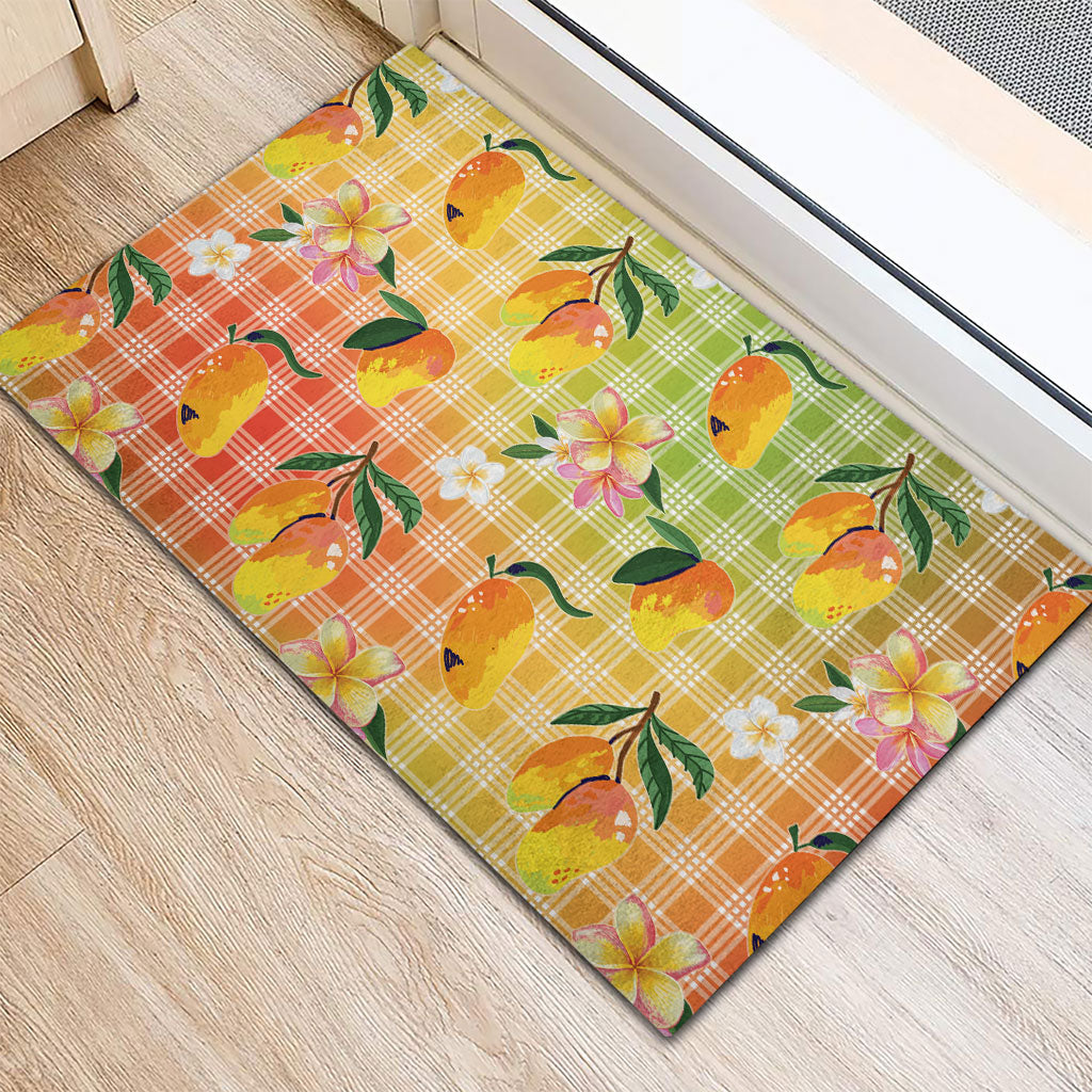 Aloha Hawaii Palaka Print Mango Plumeria Rubber Doormat Tropical Vibes LT7 - Polynesian Pride
