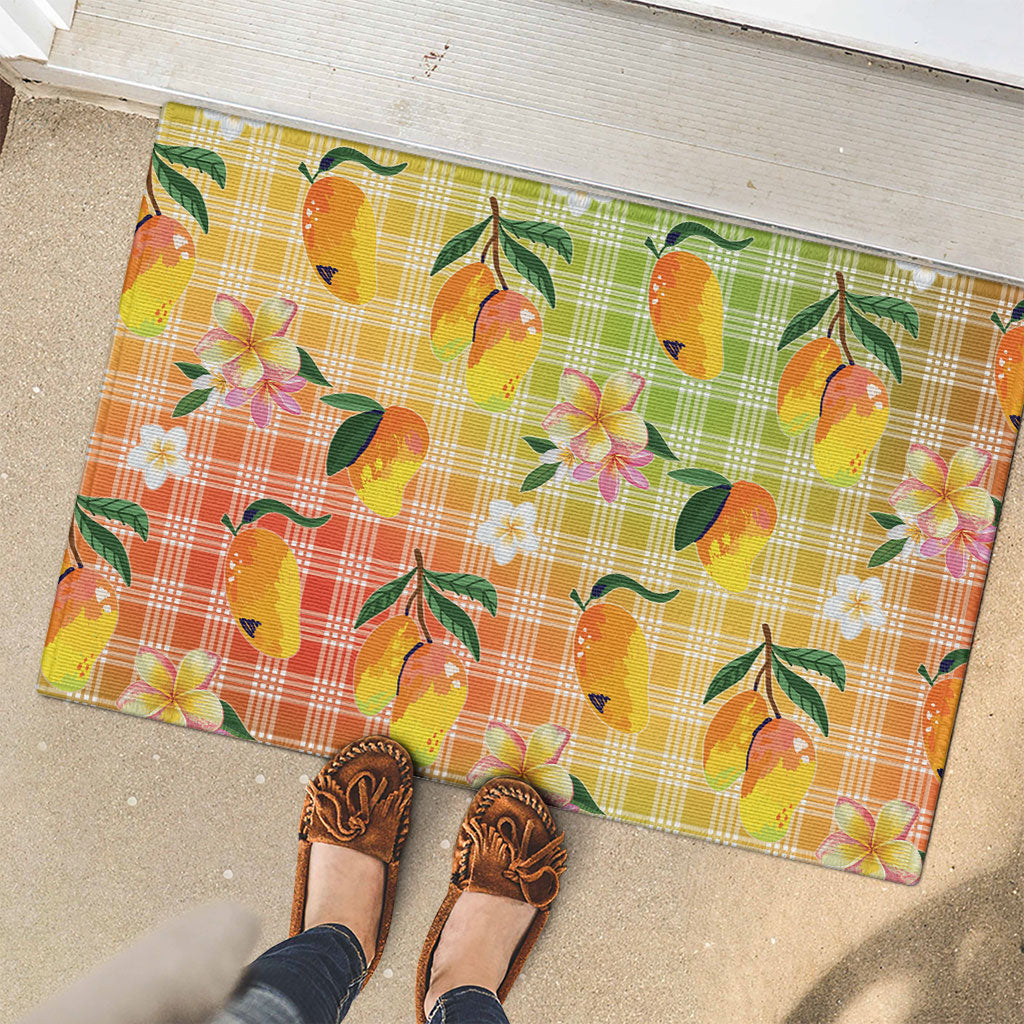 Aloha Hawaii Palaka Print Mango Plumeria Rubber Doormat Tropical Vibes LT7 - Polynesian Pride