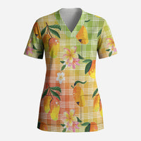 Aloha Hawaii Palaka Print Mango Plumeria Scrub Top Tropical Vibes LT7 Adult Multicolor - Polynesian Pride