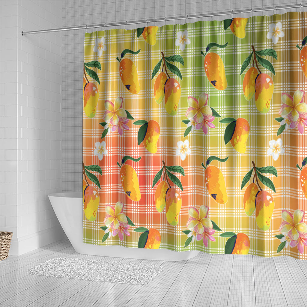 Aloha Hawaii Palaka Print Mango Plumeria Shower Curtain Tropical Vibes LT7 - Polynesian Pride