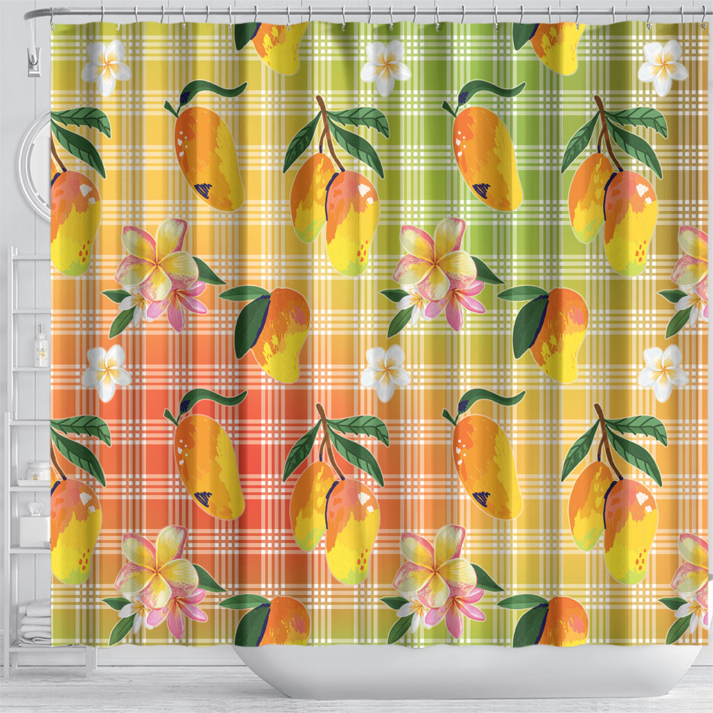 Aloha Hawaii Palaka Print Mango Plumeria Shower Curtain Tropical Vibes LT7 - Polynesian Pride