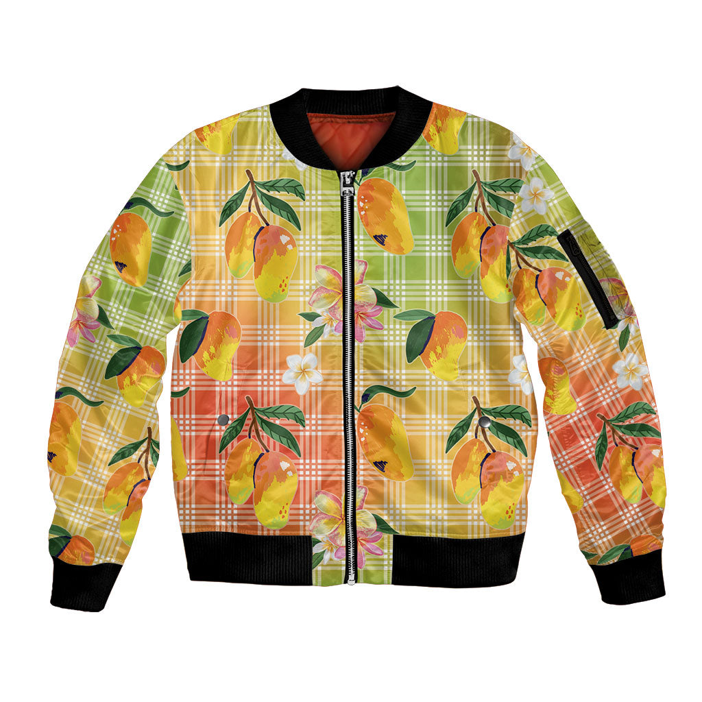 Aloha Hawaii Palaka Print Mango Plumeria Sleeve Zip Bomber Jacket Tropical Vibes LT7 Unisex Multicolor - Polynesian Pride