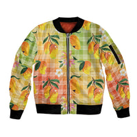 Aloha Hawaii Palaka Print Mango Plumeria Sleeve Zip Bomber Jacket Tropical Vibes LT7 Unisex Multicolor - Polynesian Pride