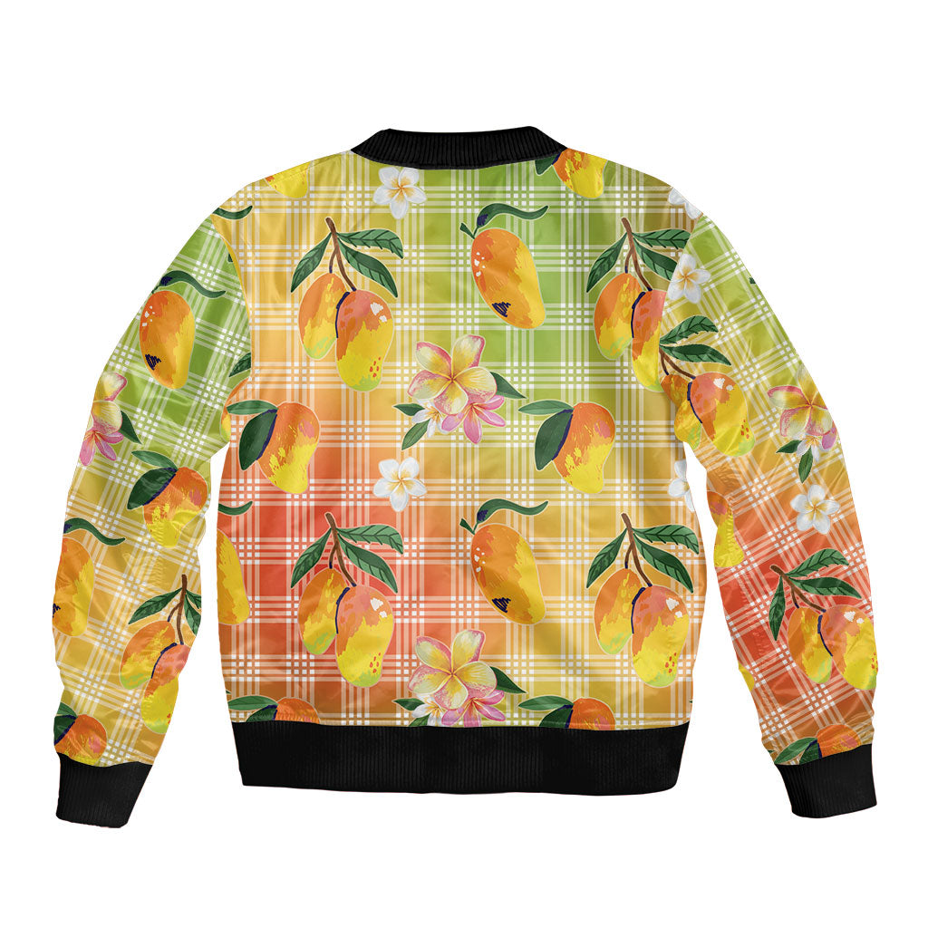 Aloha Hawaii Palaka Print Mango Plumeria Sleeve Zip Bomber Jacket Tropical Vibes LT7 - Polynesian Pride