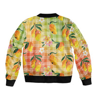 Aloha Hawaii Palaka Print Mango Plumeria Sleeve Zip Bomber Jacket Tropical Vibes LT7 - Polynesian Pride