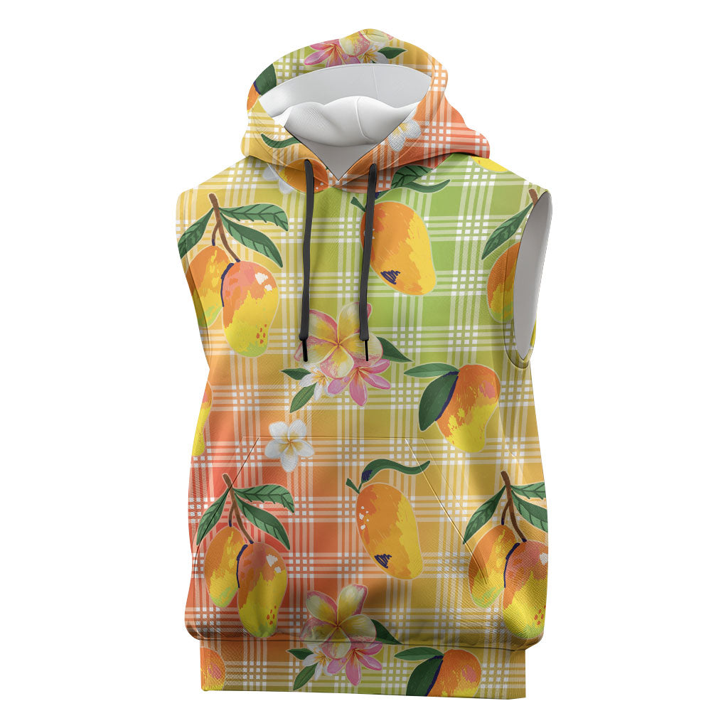 Aloha Hawaii Palaka Print Mango Plumeria Sleeveless Hoodie Tropical Vibes LT7 Multicolor - Polynesian Pride