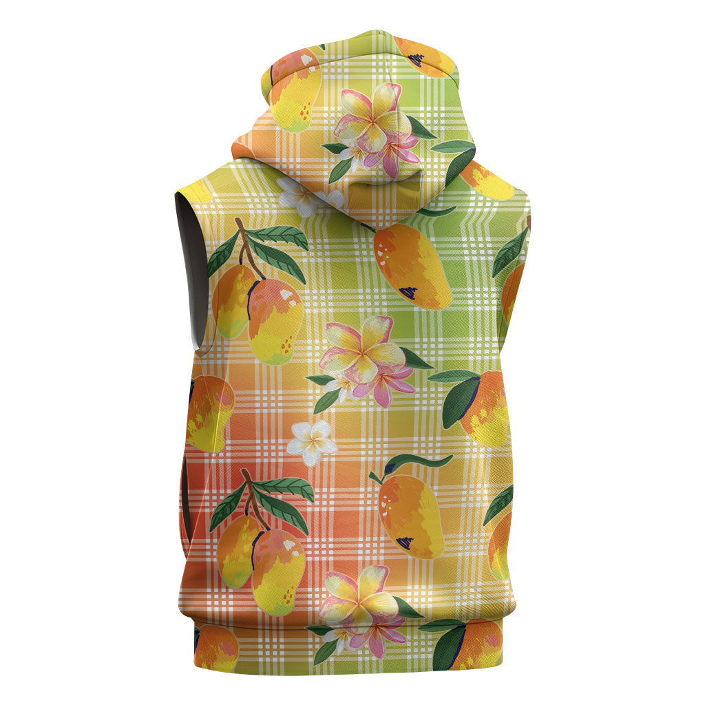 Aloha Hawaii Palaka Print Mango Plumeria Sleeveless Hoodie Tropical Vibes LT7 - Polynesian Pride