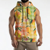 Aloha Hawaii Palaka Print Mango Plumeria Sleeveless Hoodie Tropical Vibes LT7 - Polynesian Pride