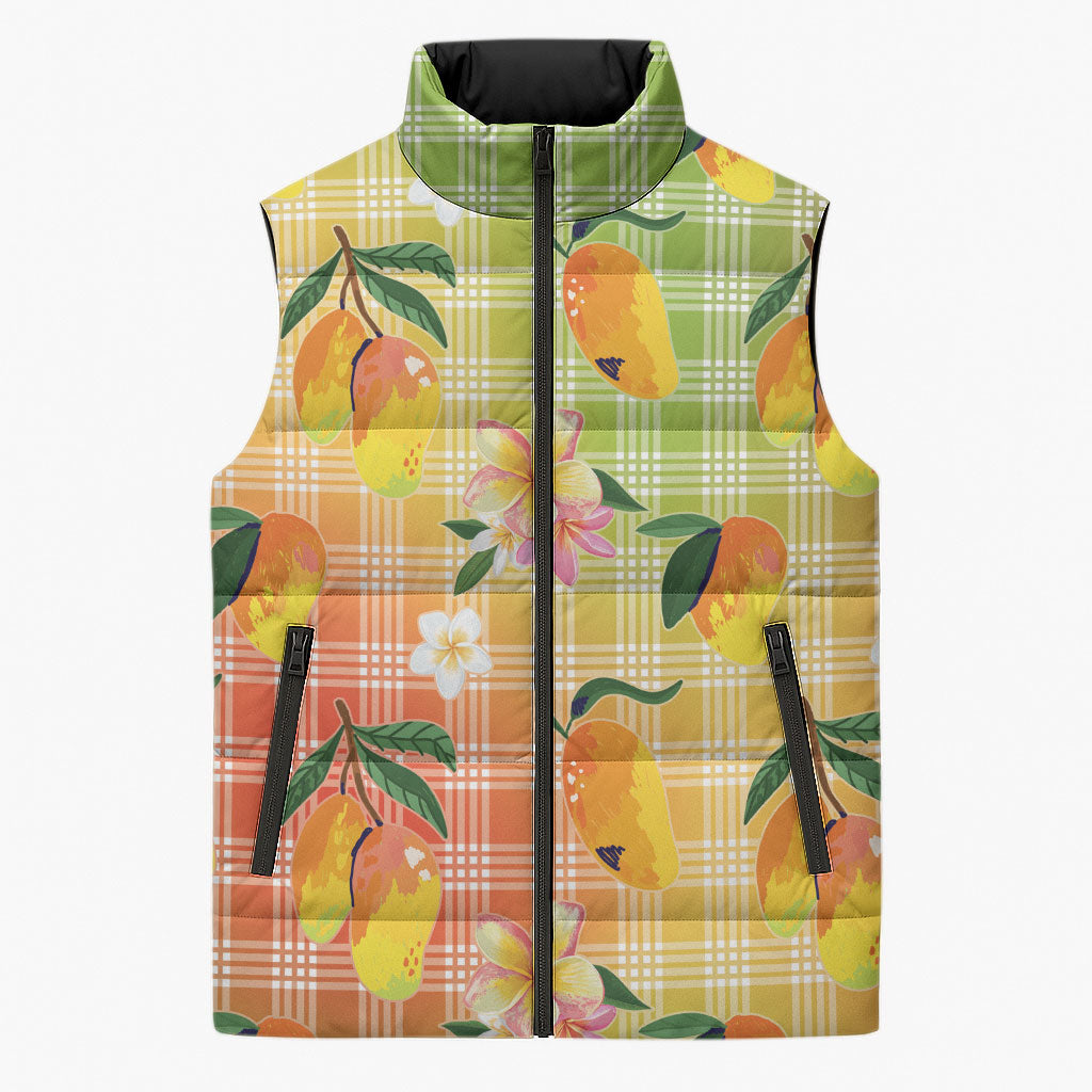 Aloha Hawaii Palaka Print Mango Plumeria Sleeveless Puffer Jacket Tropical Vibes LT7 Unisex Multicolor - Polynesian Pride