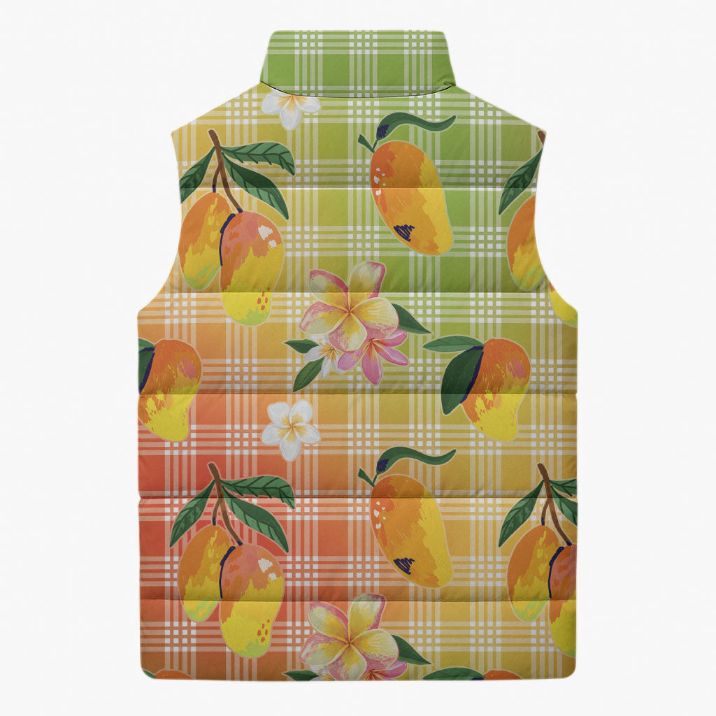 Aloha Hawaii Palaka Print Mango Plumeria Sleeveless Puffer Jacket Tropical Vibes LT7 - Polynesian Pride