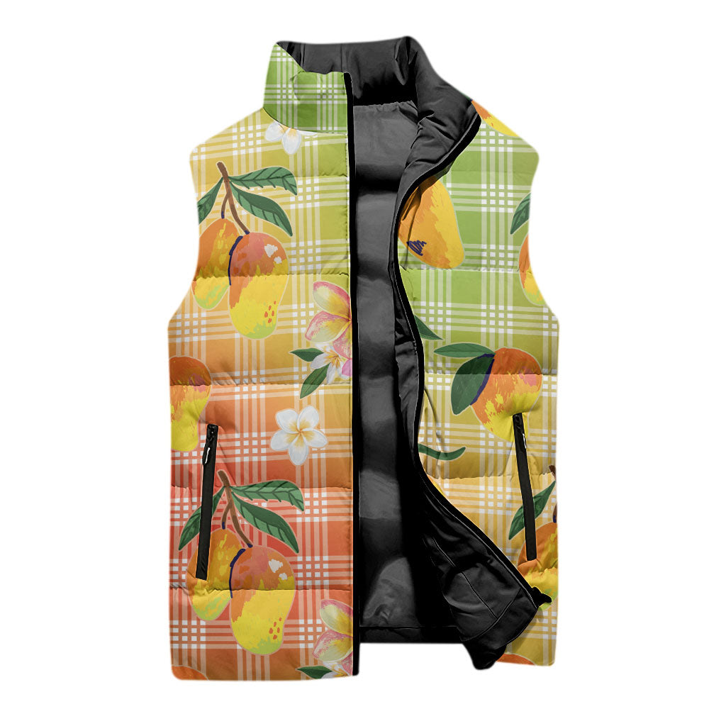 Aloha Hawaii Palaka Print Mango Plumeria Sleeveless Puffer Jacket Tropical Vibes LT7 - Polynesian Pride