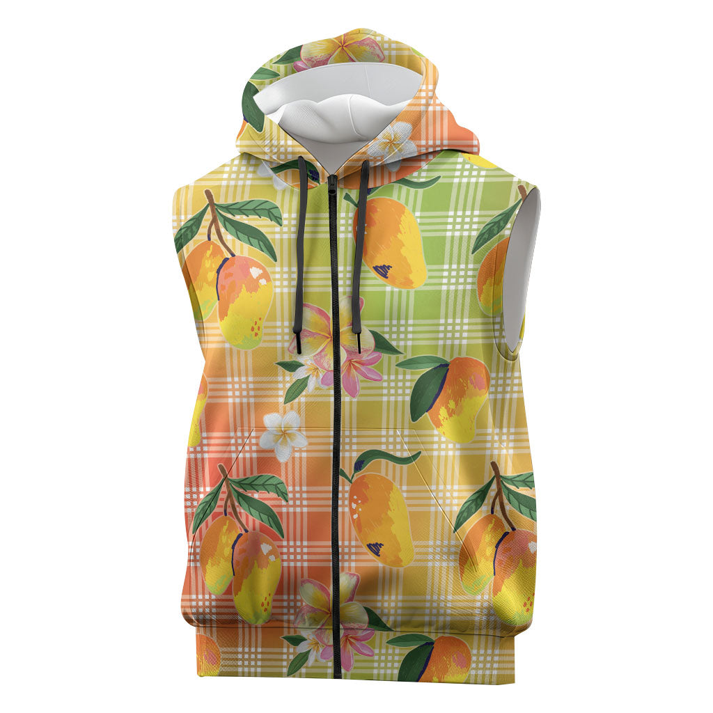 Aloha Hawaii Palaka Print Mango Plumeria Sleeveless Zip Hoodie Tropical Vibes LT7 Multicolor - Polynesian Pride