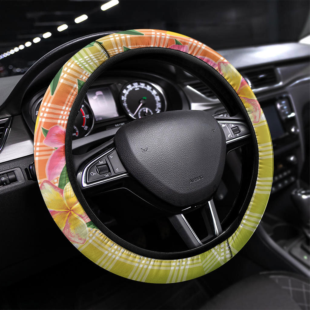 Aloha Hawaii Palaka Print Mango Plumeria Steering Wheel Cover Tropical Vibes LT7 Universal Fit Multicolor - Polynesian Pride