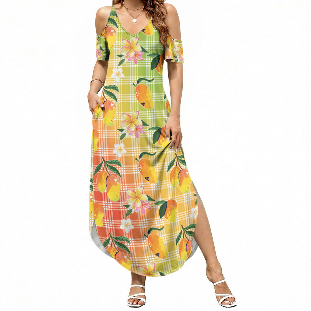 Aloha Hawaii Palaka Print Mango Plumeria Summer Maxi Dress Tropical Vibes LT7 Women Multicolor - Polynesian Pride