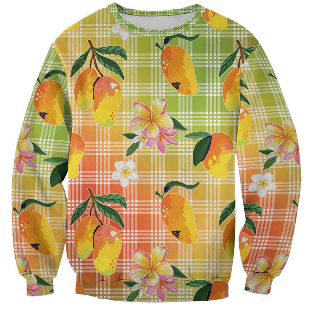 Aloha Hawaii Palaka Print Mango Plumeria Sweatshirt Tropical Vibes LT7 Unisex Multicolor - Polynesian Pride