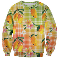 Aloha Hawaii Palaka Print Mango Plumeria Sweatshirt Tropical Vibes LT7 Unisex Multicolor - Polynesian Pride