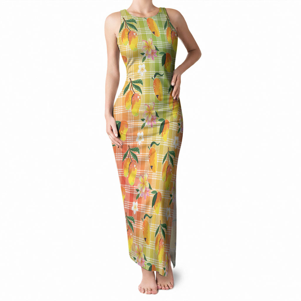 Aloha Hawaii Palaka Print Mango Plumeria Tank Maxi Dress Tropical Vibes LT7 Women Multicolor - Polynesian Pride