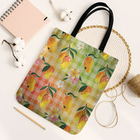 Aloha Hawaii Palaka Print Mango Plumeria Tote Bag Tropical Vibes LT7 Black Strap One Size Multicolor - Polynesian Pride
