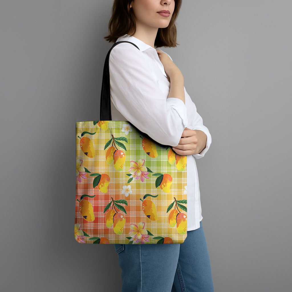 Aloha Hawaii Palaka Print Mango Plumeria Tote Bag Tropical Vibes LT7 - Polynesian Pride
