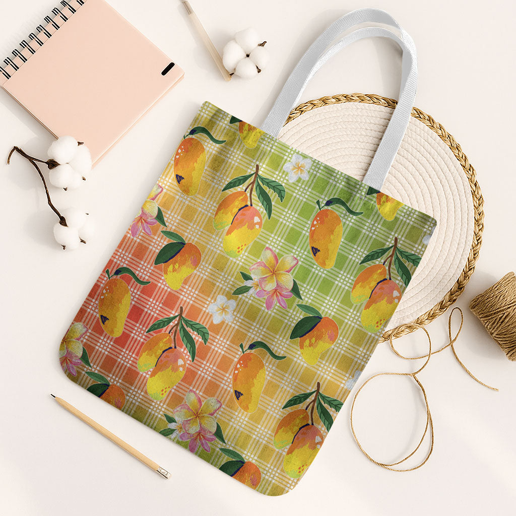 Aloha Hawaii Palaka Print Mango Plumeria Tote Bag Tropical Vibes LT7 White Strap One Size Multicolor - Polynesian Pride