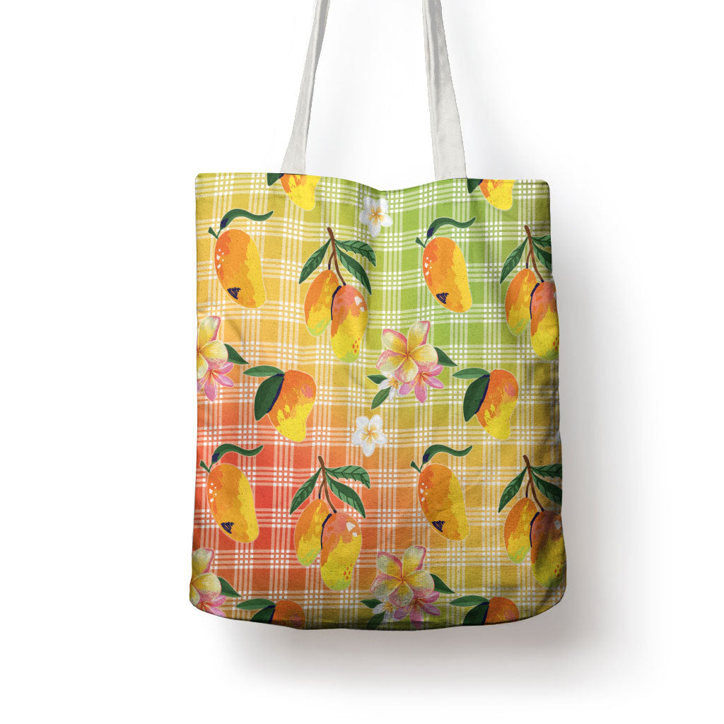 Aloha Hawaii Palaka Print Mango Plumeria Tote Bag Tropical Vibes LT7 - Polynesian Pride