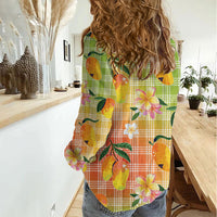 Aloha Hawaii Palaka Print Mango Plumeria Women Casual Shirt Tropical Vibes LT7 - Polynesian Pride