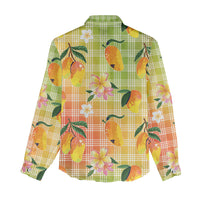 Aloha Hawaii Palaka Print Mango Plumeria Women Casual Shirt Tropical Vibes LT7 - Polynesian Pride