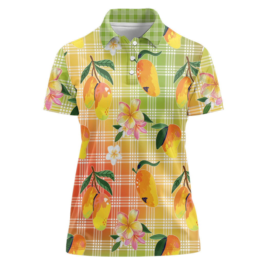 Aloha Hawaii Palaka Print Mango Plumeria Women Polo Shirt Tropical Vibes LT7 Female Multicolor - Polynesian Pride