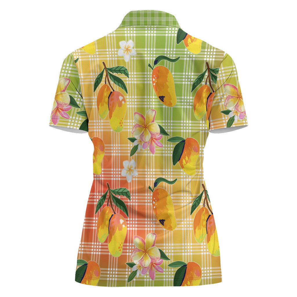 Aloha Hawaii Palaka Print Mango Plumeria Women Polo Shirt Tropical Vibes LT7 - Polynesian Pride
