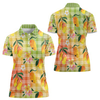Aloha Hawaii Palaka Print Mango Plumeria Women Polo Shirt Tropical Vibes LT7 - Polynesian Pride