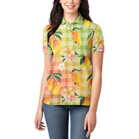Aloha Hawaii Palaka Print Mango Plumeria Women Polo Shirt Tropical Vibes LT7 - Polynesian Pride