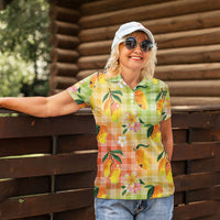 Aloha Hawaii Palaka Print Mango Plumeria Women Polo Shirt Tropical Vibes LT7 - Polynesian Pride